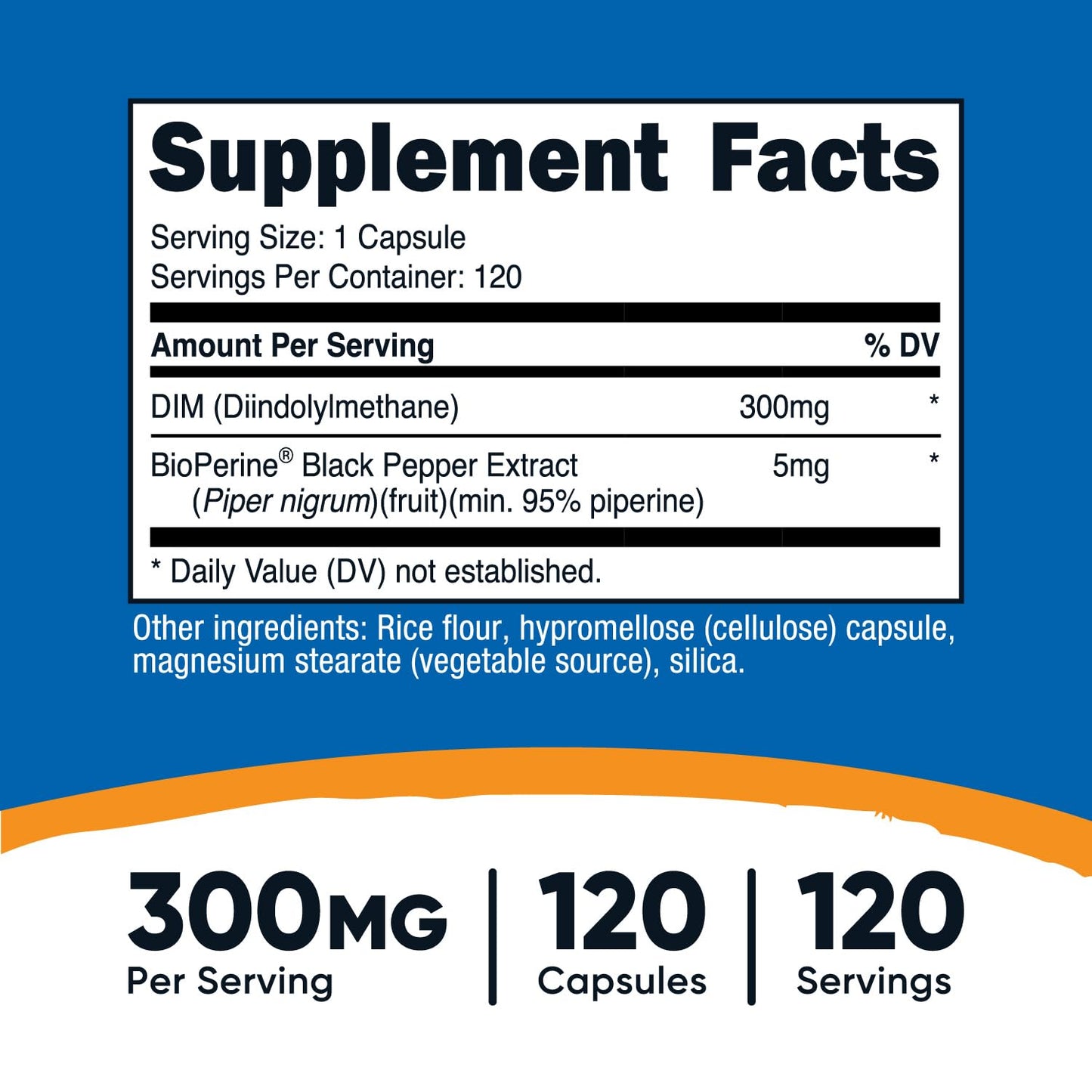 Nutricost DIM (Diindolylmethane) Plus BioPerine 300mg, 120 Vegetarian Capsules - Up to 4 Month Supply, Max Strength DIM Supplement