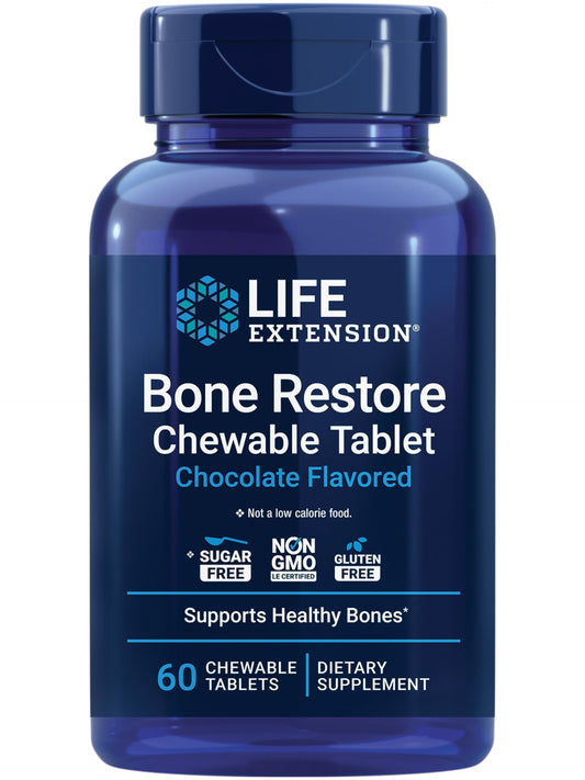 Life Extension Bone Restore Calcium Supplement Chewable Tablets, Bone Health Supplement, Calcium, Vitamin D, Minerals, Gluten Free, Non-GMO, 60 Tablets