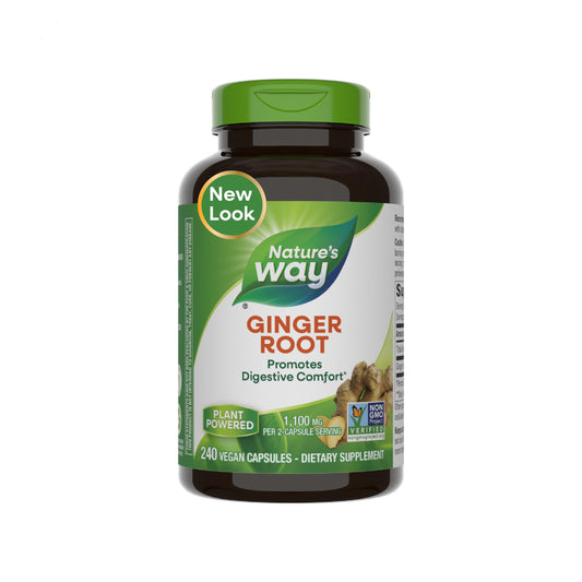 Nature's Way Ginger Root, Promotes Digestive Comfort*, Reduces Motion-Related Nausea*, 1,100 mg Per 2-capsule Serving, Non-GMO Project Verified, Vegan, 240 Capsules (Packaging May Vary)