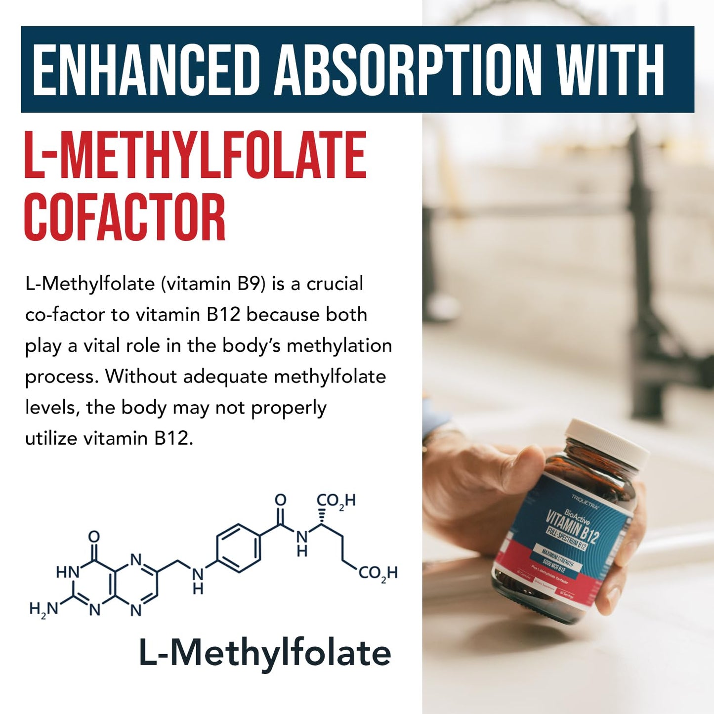BioActive Vitamin B12 - 5000 mcg, Contains 3 BioActive Forms B12 Plus Methylfolate Cofactor - Methyl B12, Adenosyl B12 & Hydroxy B12 | Supports Energy, Metabolism & Mood | Vegan, Non-GMO (60 Servings)