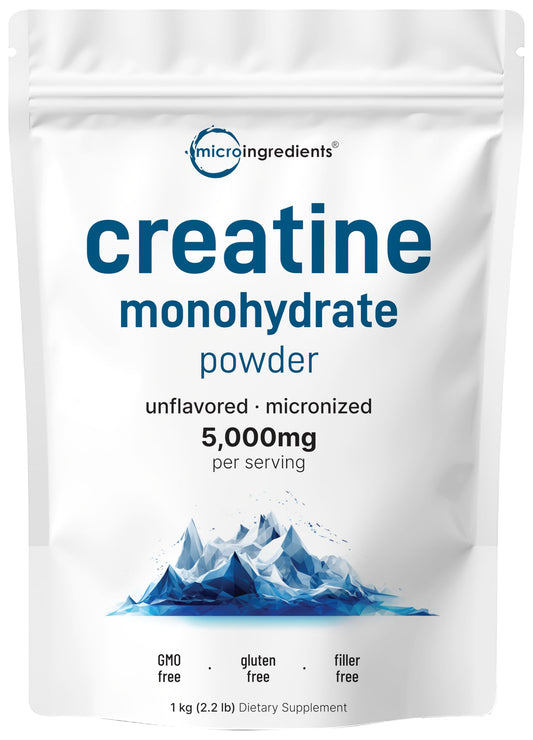 Instant Creatine Monohydrate Powder 1 kg (2.2 Lbs), 5000mg Per Serv, Micronized Creatine Powder, Unflavored, Pure, No Filler, Keto & Vegan Friendly, Easy Dissolve Pre Workout for Women and Men