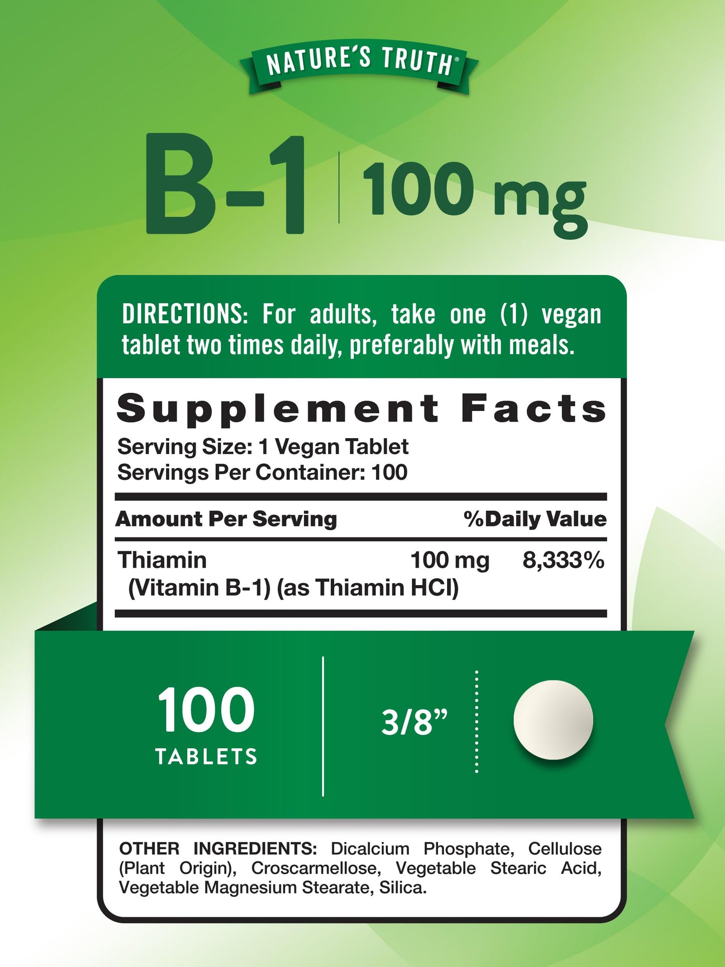 Nature's Truth Vitamin B1 100mg (Thiamine) | 100 Count | Vegan, Non-GMO & Gluten Free Supplement