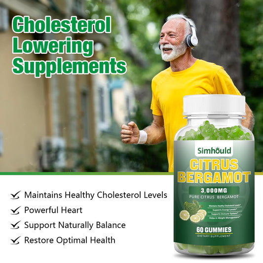 1 Pack Citrus Bergamot Gummies -3000MG Citrus Bergamot Extract Cholesterol Lowering Supplement for lmmune Support Healthy Anti-Aging, Hight Cholesterol Vegan Gummy 60 Counts Lime Flavor