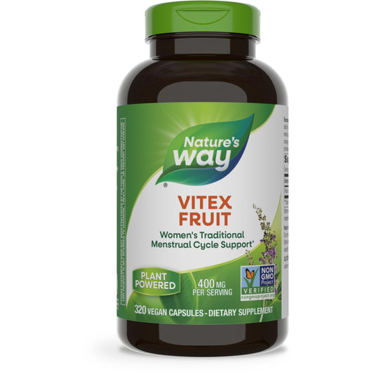 Nature's Way Vitex Fruit, Traditional Menstrual Cycle Support*, Traditional Women's Health Support*, Chasteberry, Vegan, 320 Capsules (Packaging May Vary)