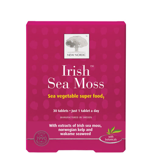 NEW NORDIC Irish Sea Moss Extract, Powerful Tri-Algae Complex with Pure Norwegian Kelp and Wakame Seaweed, Vegan & Gluten Free, Compressed Raw Powder, 30 Tablets
