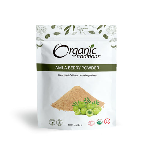 Organic Traditions Organic Amla Berry Powder, Powdered Amla Indian Gooseberry, Non-GMO Organic Powdered Fruit Superfood, 1lb Bag 16oz (454g)