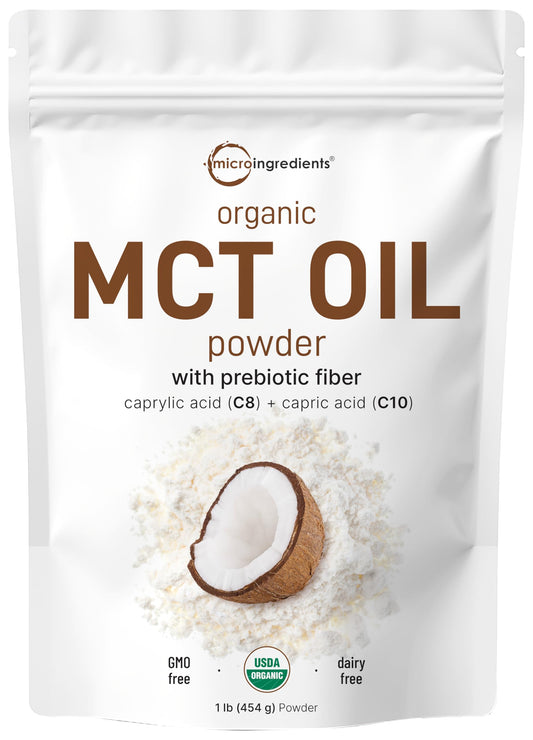 Pre-Order | Arrives in 5–10 Days – Organic MCT Oil Powder with Prebiotic Fiber,1 Pound(16 Ounce), Fast Fuel for Body and Brain, C8 MCT Oil for Coffee Creamer, No GMOs, Keto Diet, Vegan