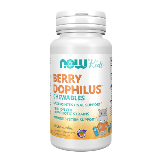 Pre-Order | Arrives in 5–10 Days – NOW Foods Supplements, BerryDophilus™ with 2 Billion, 10 Probiotic Strains, Xylitol Sweetened, Strain Verified, 60 Chewables, packaging may vary
