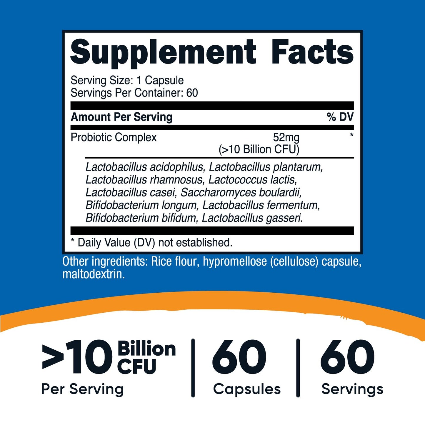 Pre-Order | Arrives in 5–10 Days – Nutricost Probiotic Complex (10 Billion CFU) 60 Capsules - Acidophilus Plus 9 Other Probiotics, Non-GMO, Gluten Free Supplement