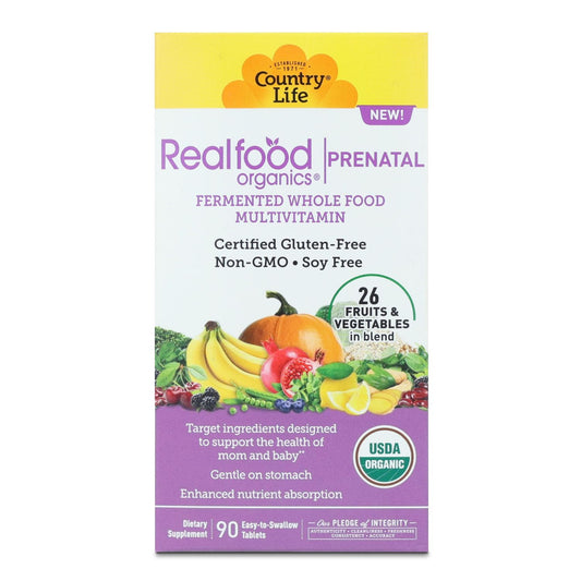 Realfood Organics Prenatal Multi - Before, During, & Post Pregnancy - Folate, D3 & Iron to Support Healthy Fetal Growth and Development*, Gentle on Stomach, Gluten-Free, Soy Free, 90 Tablets