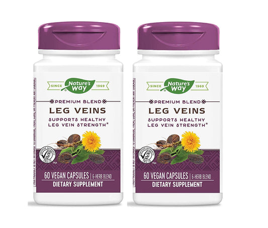 Nature's Way Leg Veins Premium Blend of Horse Chestnut, Butcher's Broom, Cayenne Pepper, Dandelion, Prickly Ash and Grape Seed Plus Vitamin C Dietary Supplement (60 Vegan Capsules)