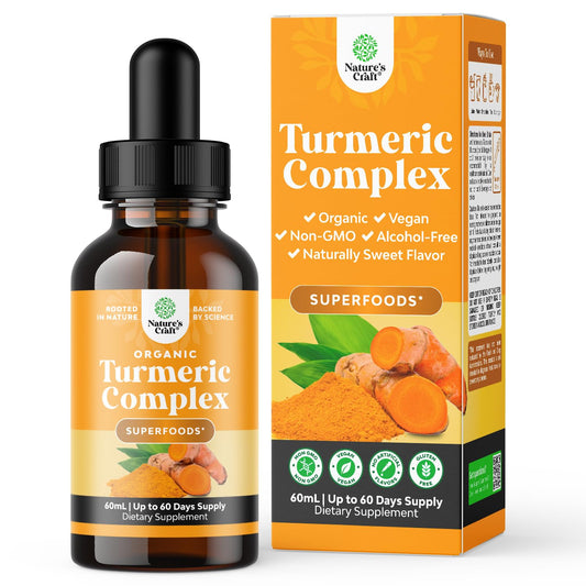 Organic Turmeric Liquid Drops for Adults - Turmeric Curcumin with Black Pepper, Cinnamon & Ginger Extract Liquid for Joint Pain, Mobility & Inflamation - Curcumin Drops for Immune Support - 60ml (2oz)