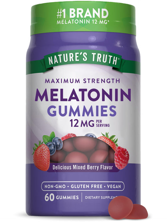 Nature's Truth Melatonin Gummies | 12mg | Mixed Berry Flavor | Vegan, Non-GMO & Gluten Free Supplement