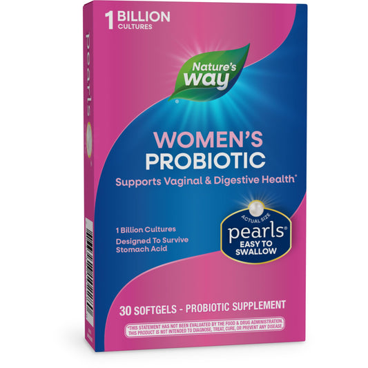 Nature's Way Women's Probiotic Pearls, Supports Vaginal and Digestive Health*, Protects Against Occasional Constipation & Bloating*, 1 Billion Live Cultures, 30 Softgels (Packaging May Vary)