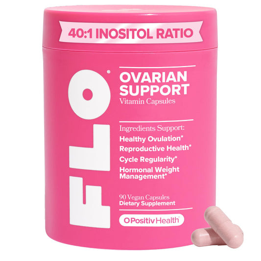 O Positiv FLO Ovarian Health Support - Hormone Balance for Women, Supplement with DIM, Myo & D-Chiro Inositol, Folic Acid - Supports Healthy Ovulation, Cycle Regularity - 30 Servings