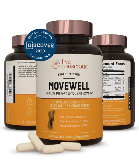 Live Conscious Glucosamine Chondroitin with MSM, Hyaluronic Acid, and More - MoveWell Joint Health Supplement