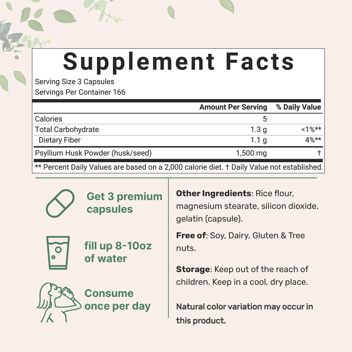 Pre-Order | Arrives in 5–10 Days – Psyllium Husk Caps 1,500mg, 500 Capsules | Soluble Fiber Supplement | India Origin | Natural Prebiotics & Probiotics | Gut & Digestive Health Support | Non-GMO, Gluten Free