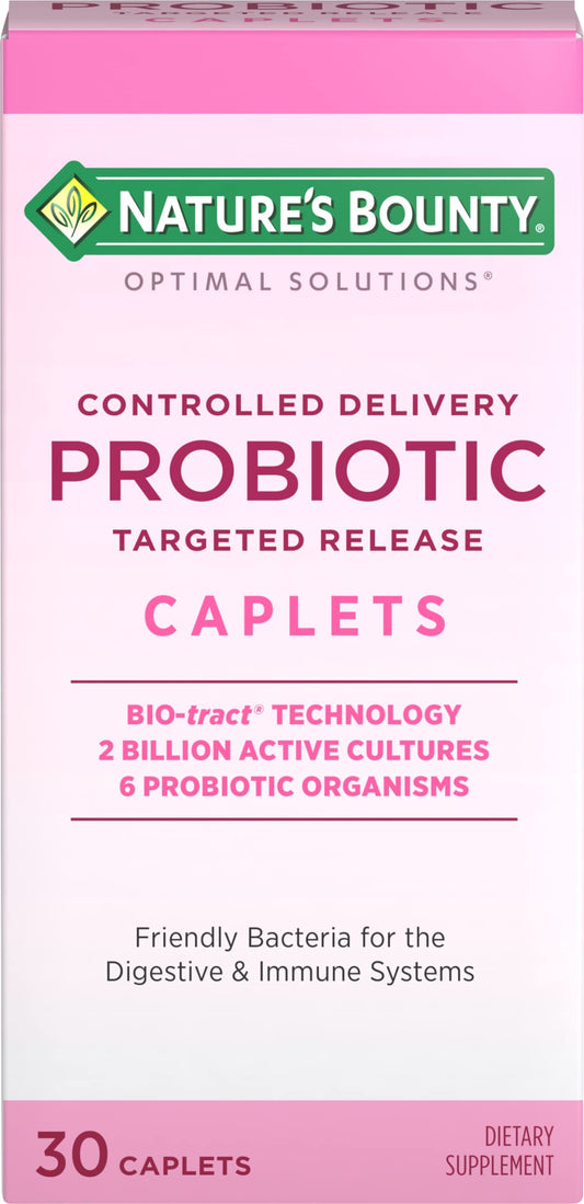 Nature's Bounty Probiotic, Controlled Delivery Dietary Supplement, Supports Digestive, Intestinal and Immune Health, 30 Caplets