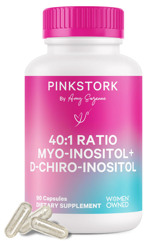 Pink Stork Myo-Inositol & D-Chiro Inositol Supplement - Hormonal Balance for Women - Ovarian Support - 40:1 Ratio - Fertility Supplements for Women - 90 Capsules, 1 Month Supply