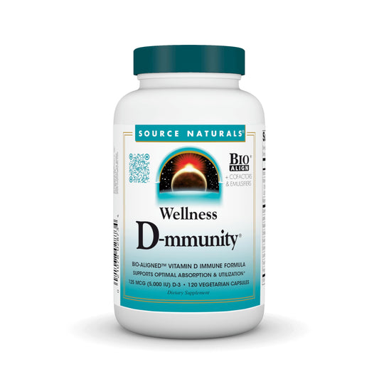 Pre-Order | Arrives in 5–10 Days – Source Naturals Wellness D-mmunity, Bio-Aligned Vitamin D Immune Formula, Supports Optimal Absorption and Utilization* - 120 Vegetarian Capsules