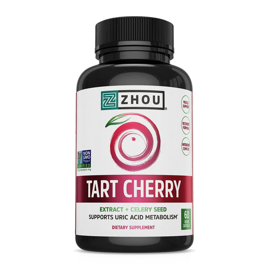 Zhou Tart Cherry Extract + Celery Seed - Tart Cherry Capsules for Men & Women, Tart Cherry Concentrate Pills for Sleep & Uric Acid Cleanse, 1000mg Per Pill - 60 Veggie Capsules (Pack of 1)