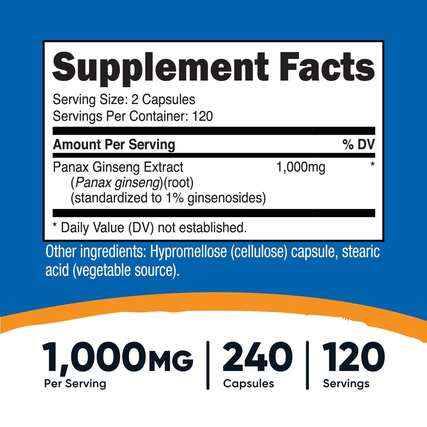 Pre-Order | Arrives in 5–10 Days – Nutricost Panax Ginseng 1000mg, 240 Capsules - Non GMO, Gluten Free, 120 Servings