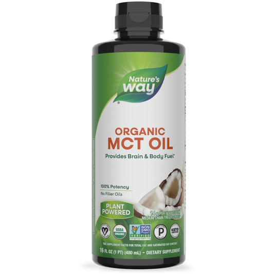 Nature's Way Organic MCT Oil, 16 Fl Oz, Brain and Body Fuel from Coconuts*, C8 Caprylic Acid and C10 Capric Acid, Keto and Paleo Certified, Organic, Non-GMO Project Verified