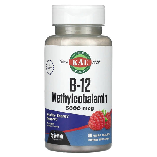 KAL
B-12 Methylcobalamin, Raspberry, 5,000 mcg, 90 Micro Tablets