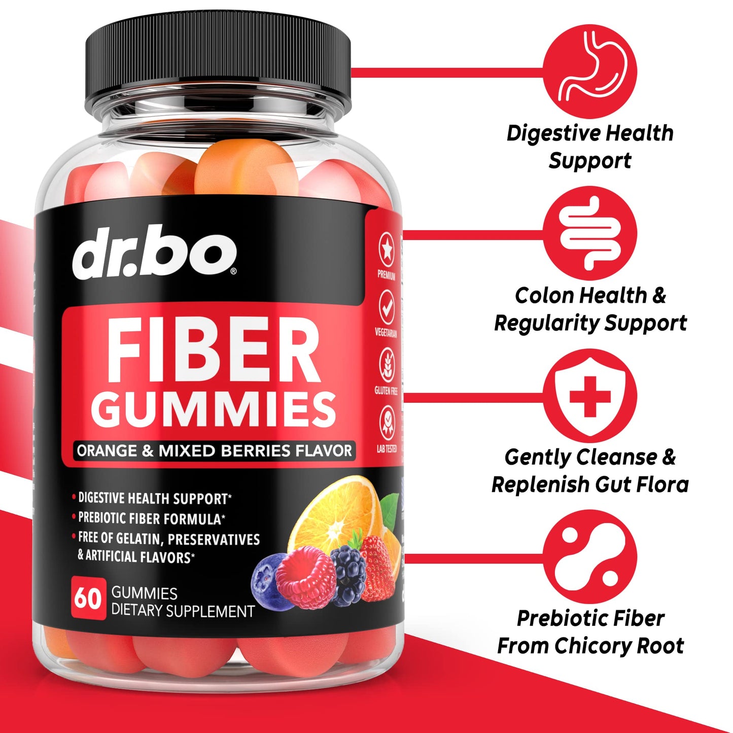 Fiber Gummies for Adults & Kids - Tasty Gummy Prebiotic Fiber Supplement, Max Digestive Gut Health Supplements for Women & Men - Daily Cleanse High Chicory Root Inulin Prebiotics - 60 Chewable Gummies