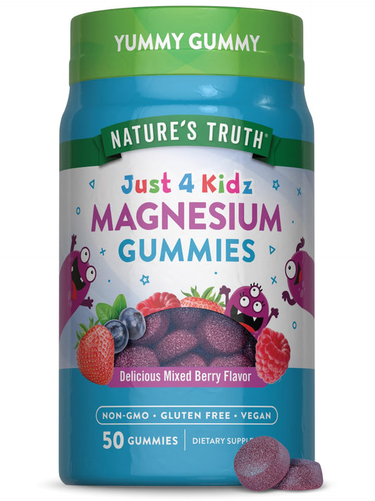 Nature's Truth Magnesium Gummies for Kids | Glycinate & Citrate | 50 Count | Mixed Berry Flavor | Vegan, Non-GMO & Gluten Free Supplement