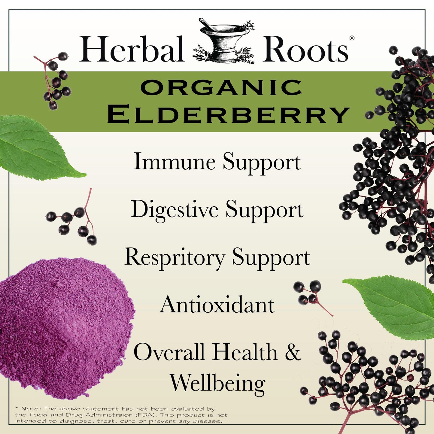 Herbal Roots Organic Black Elderberry Capsules | Max Strength | Made with Organic Sambucus | 60 Vegan Capsules