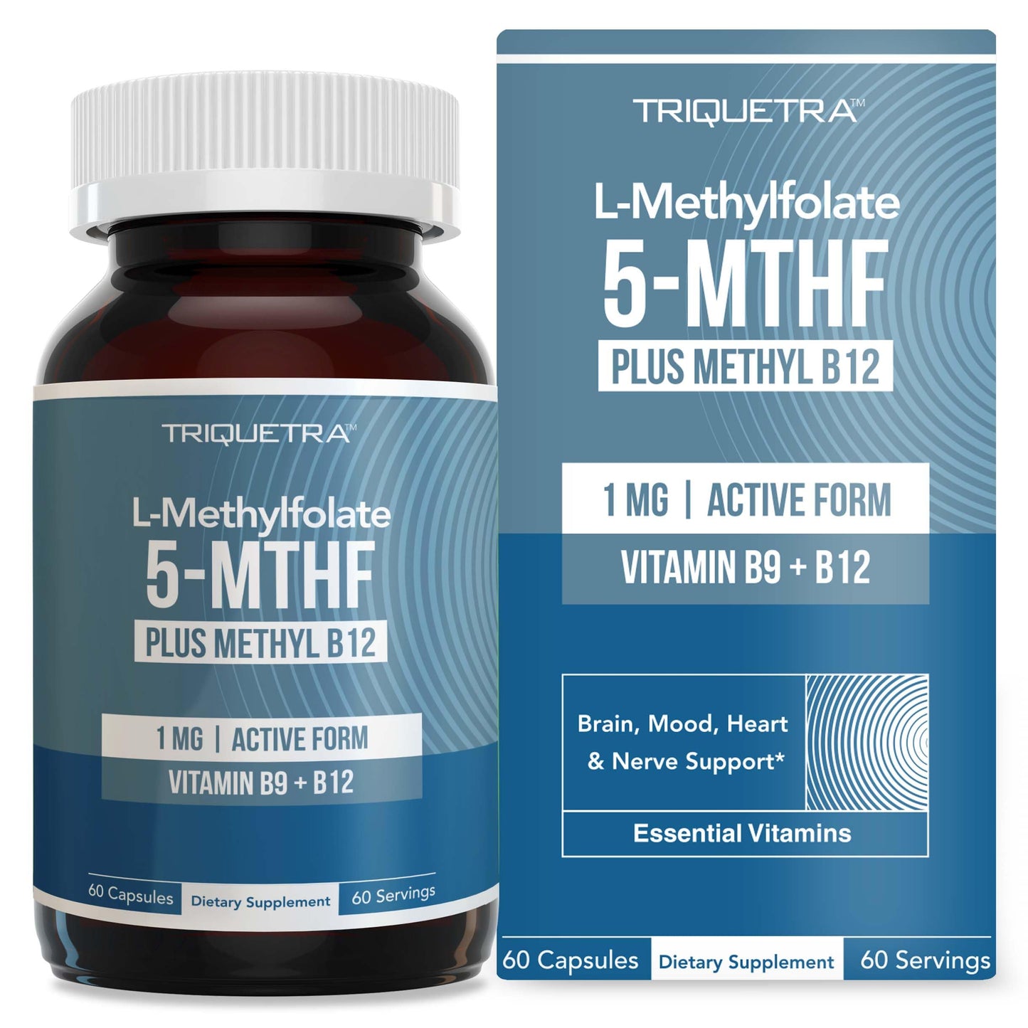 L Methyl Folate 1000 mcg Plus Methyl B12 Cofactor – Active 5-MTHF Form - Supports Mood, Methylation, Cognition – Highly Bioavailable Bioactive Forms of Vitamin B9 & B12 (60 Capsules – 60 Servings)