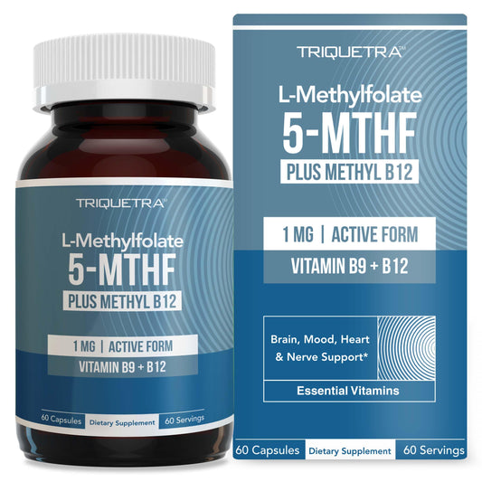 L Methyl Folate 1000 mcg Plus Methyl B12 Cofactor – Active 5-MTHF Form - Supports Mood, Methylation, Cognition – Highly Bioavailable Bioactive Forms of Vitamin B9 & B12 (60 Capsules – 60 Servings)