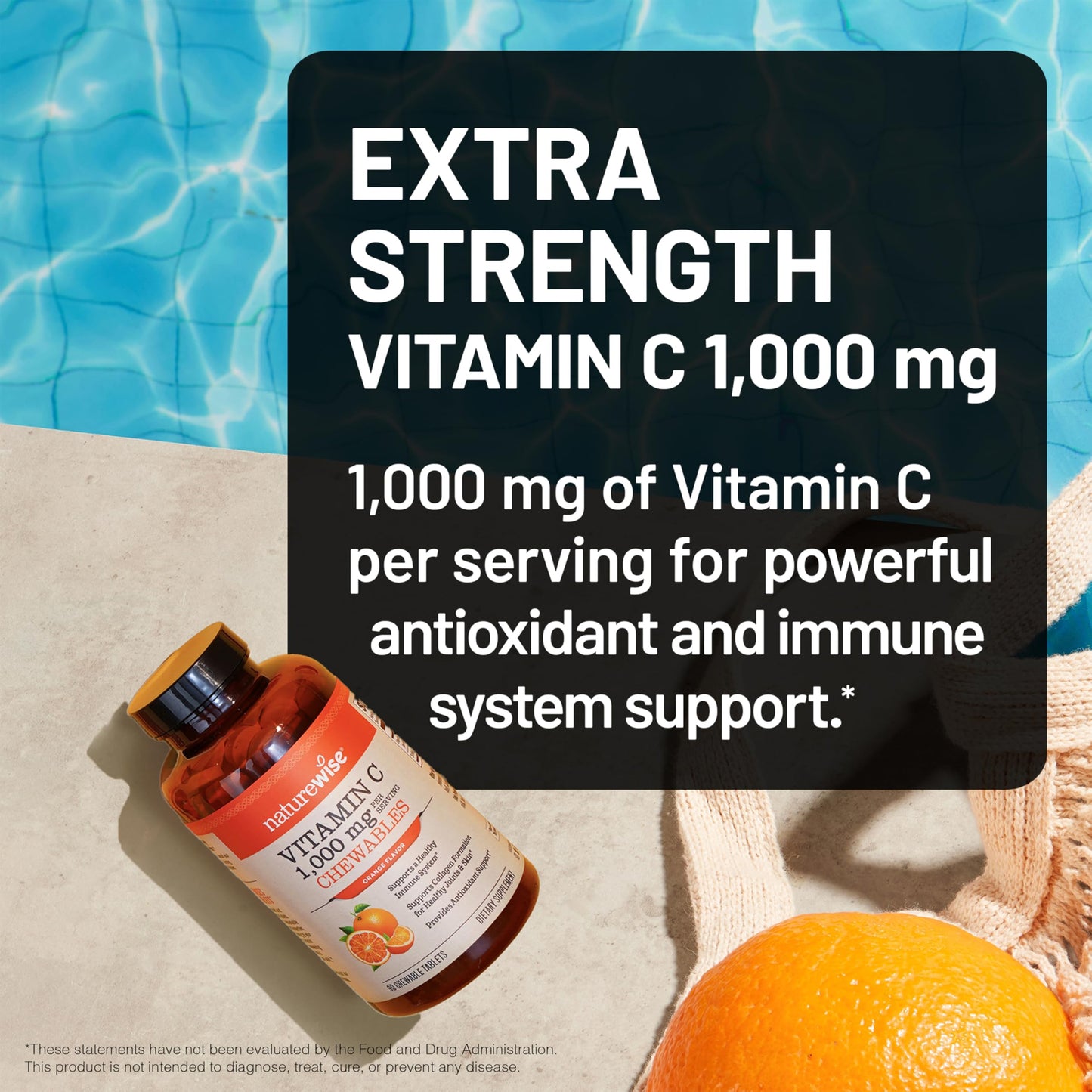 NatureWise Extra Strength Vitamin C Chewable 1000mg for Adults - Natural Orange Flavor - Immune System & Antioxidant Support - Non-GMO, Vegan & Sugar Free - 200 Chewable Tablets[100-Day Supply]
