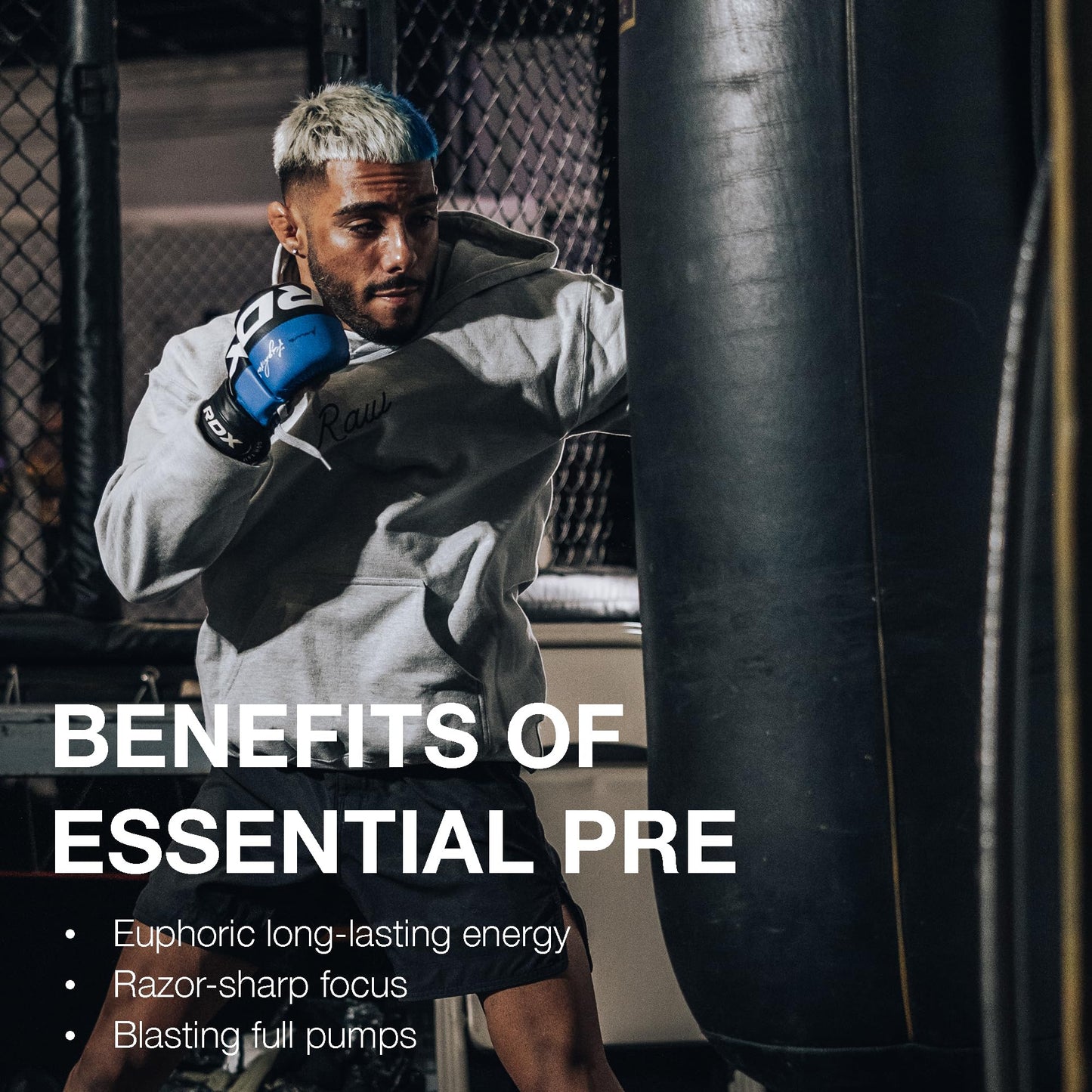 RAW Essential Pre-Workout Powder (Grape) - Chris Bumstead Sports Nutrition Supplement for Men & Women - Preworkout Energy Powder with Caffeine, L-Citrulline, L-Tyrosine, & Beta Alanine Blend