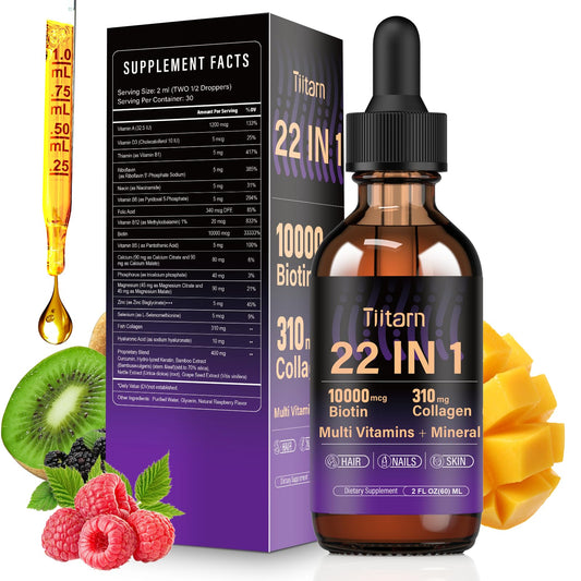 Liquid Collagen, Biotin & Hyaluronic Acid – Hair Growth Vitamins and Mineral Supplements for Women and Men Supports Hair, Skin & Nails | Vitamin B Complex-60ML