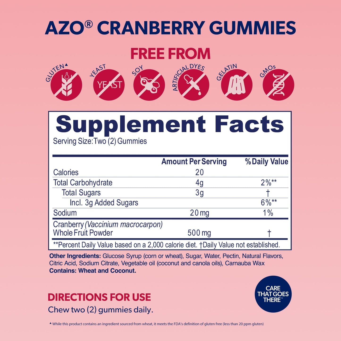 AZO Cranberry Urinary Tract Health Gummies Dietary Supplement 2 Gummies = Glass Cranberry Juice Helps Cleanse Protect Natural Berrylicious Flavor Gummies, Non-GMO, 40 Count