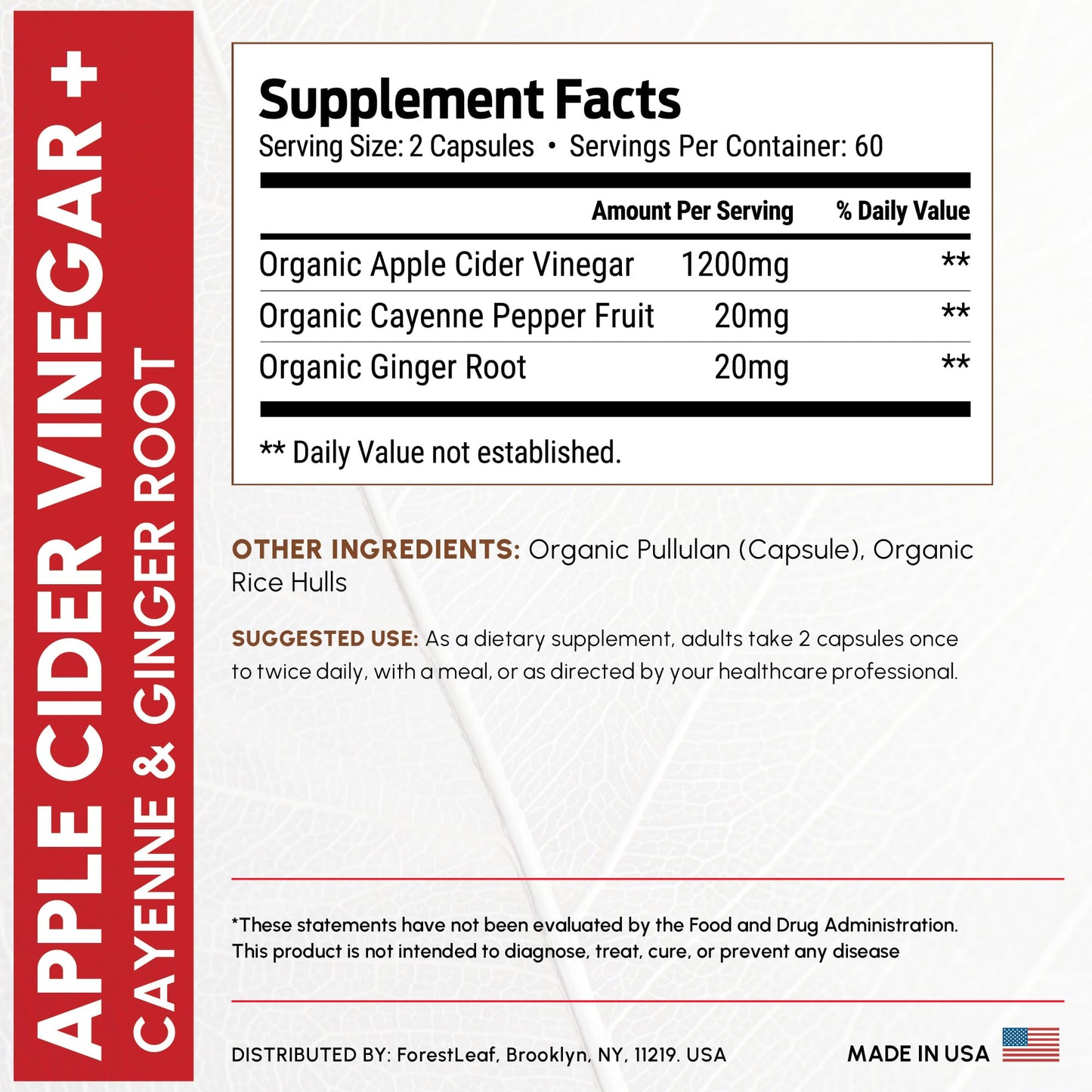 Pre-Order | Arrives in 5–10 Days – ForestLeaf Organic Apple Cider Vinegar Capsules 1200mg | USDA Organic Apple Cider Vinegar Pills w Cayenne Pepper & Ginger Root | Supports Metabolism, Detox, Digestion, Gut Health | 120 ACV Capsules
