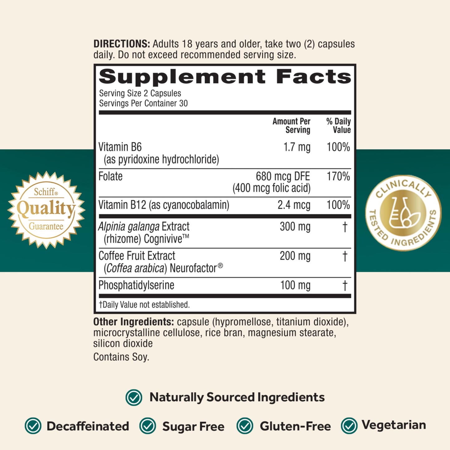 NEURIVA Ultra Decaffeinated Clinically Tested Nootropic Brain Supplement for Mental Alertness, Memory, Focus & Concentration, Cognivive, Neurofactor, Phosphatidylserine, Vitamins B6 B12, 60 Capsules