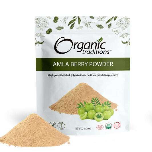 Organic Traditions Organic Amla Berry Powder, Powdered Amla Indian Gooseberry, Non-GMO Organic Powdered Fruit Superfood, 7oz (200g) Bag
