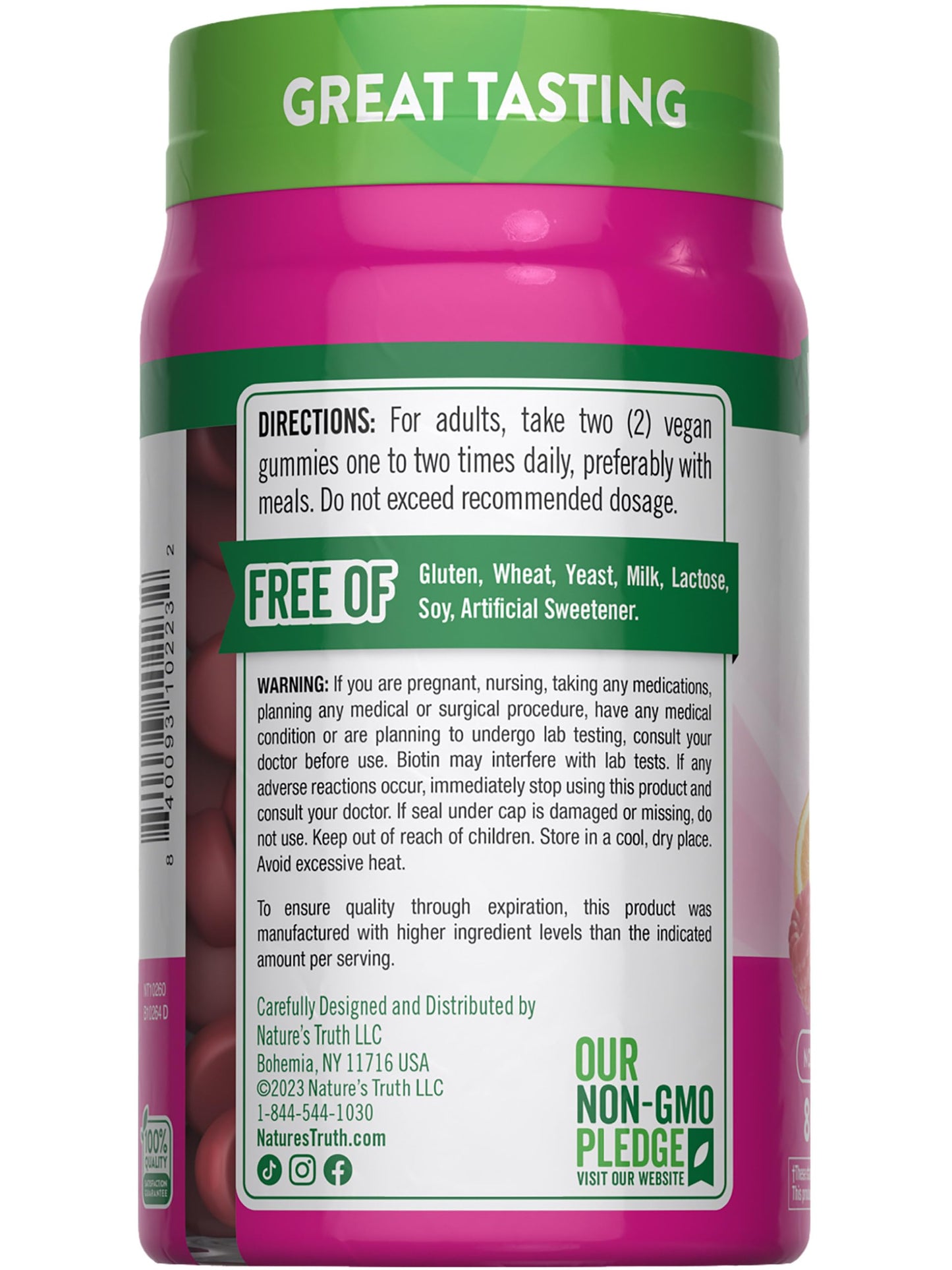 Nature's Truth Hair Skin and Nails Gummies | 80 Count | 2500mcg of Biotin | Vegan, Non-GMO, Gluten Free Supplement | Vitamin for Women & Men