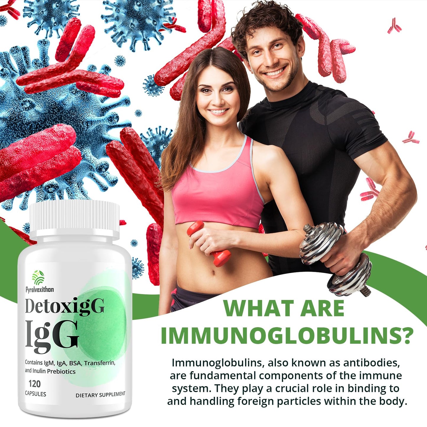 Pyralvexithon IgG Immunoglobulin Supplement - IgG, IgM, IGA & Inulin - Bovine Colostrum Supplement Alternative - Dairy-Free Bovine Immunoglobulin Capsules (120 Capsules)