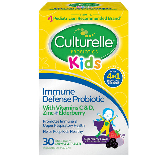 Pre-Order | Arrives in 5–10 Days – Culturelle Immune Defense Probiotic with Vitamin C, Vitamin D and Zinc + Elderberry, Non-GMO, 4-in-1 Immune Support for Kids Ages 3+*, Mixed Berry Chewables, 30 Count