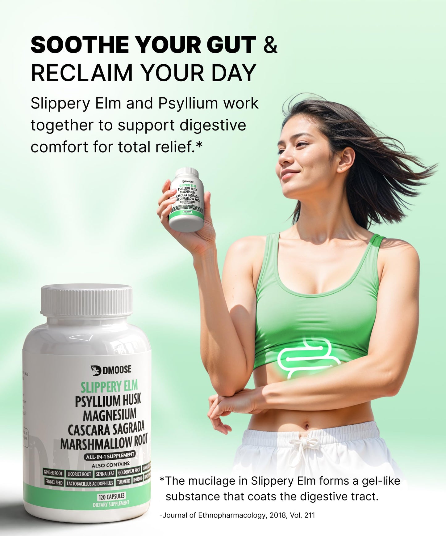 16 in 1 Slippery Elm Bark for Women & Men - Digestive Health & Leaky Gut Wellness Supplement - Probiotic, Psyllium Husk, Cascara, Magnesium & Marshmallow Root Complex - DGL Licorice Extract Capsules