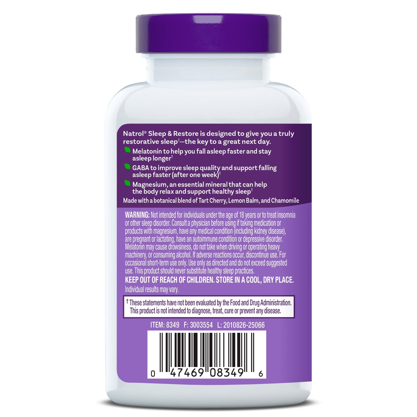 Natrol Sleep & Restore Capsules - Calm Magnesium Glycinate, Magnesium Sleep Aid with GABA, Melatonin 5mg, Botanical Blend, 30 Day Supply