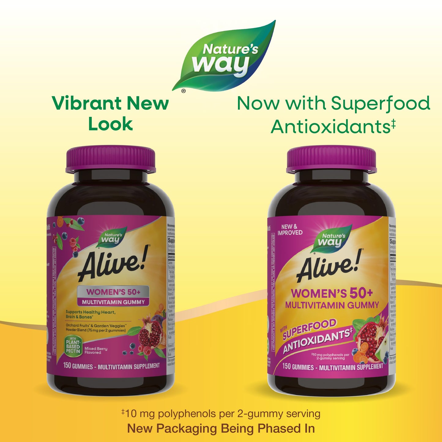 Nature's Way Alive Women’s 50+ Daily Gummy Multivitamins, Supports Multiple Body Systems*, Supports Healthy Heart, Brain & Bones,* B-Vitamins, Mixed Berry Flavored, 150 Gummies (Packaging May Vary)