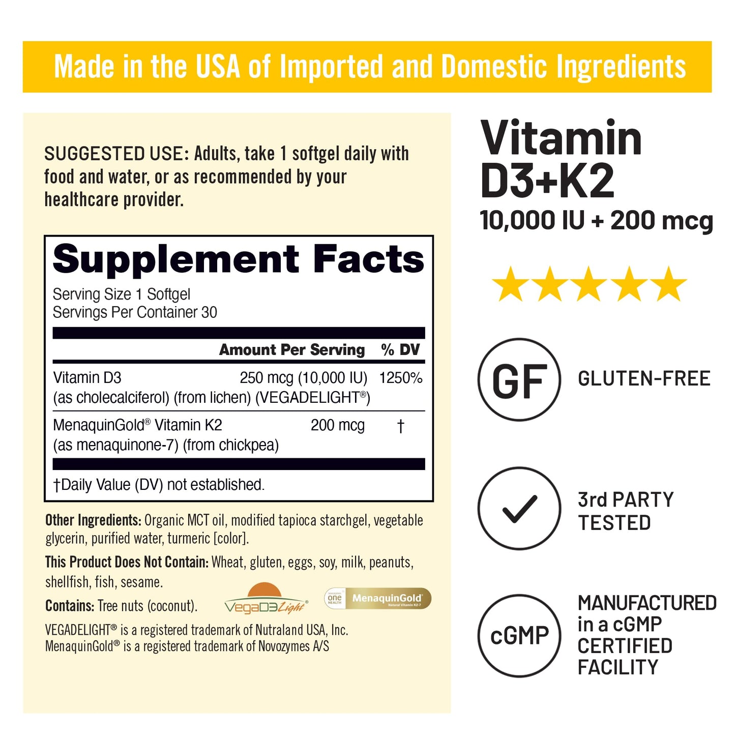 NatureWise Vegan Vitamin D3 + K2 in Organic Coconut MCT Oil - Organic D3 10000IU + Natural K2 100mcg - High Absorption Bone Support - Non-GMO - USA Manufactured - 30 Softgels[30-Day Supply]