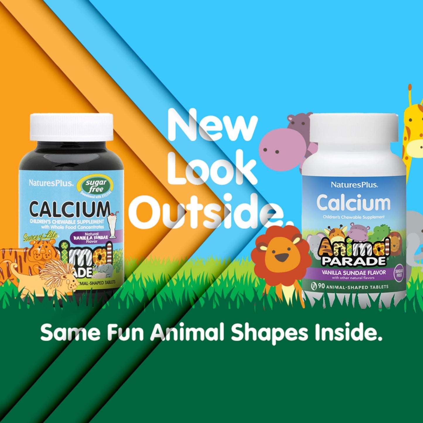 NaturesPlus Animal Parade Sugar-Free Children's Calcium, Vanilla Sundae Flavor - 90 Chewable Animal Shaped Tablets - Magnesium for Bone Health - Gluten Free - 45 Servings