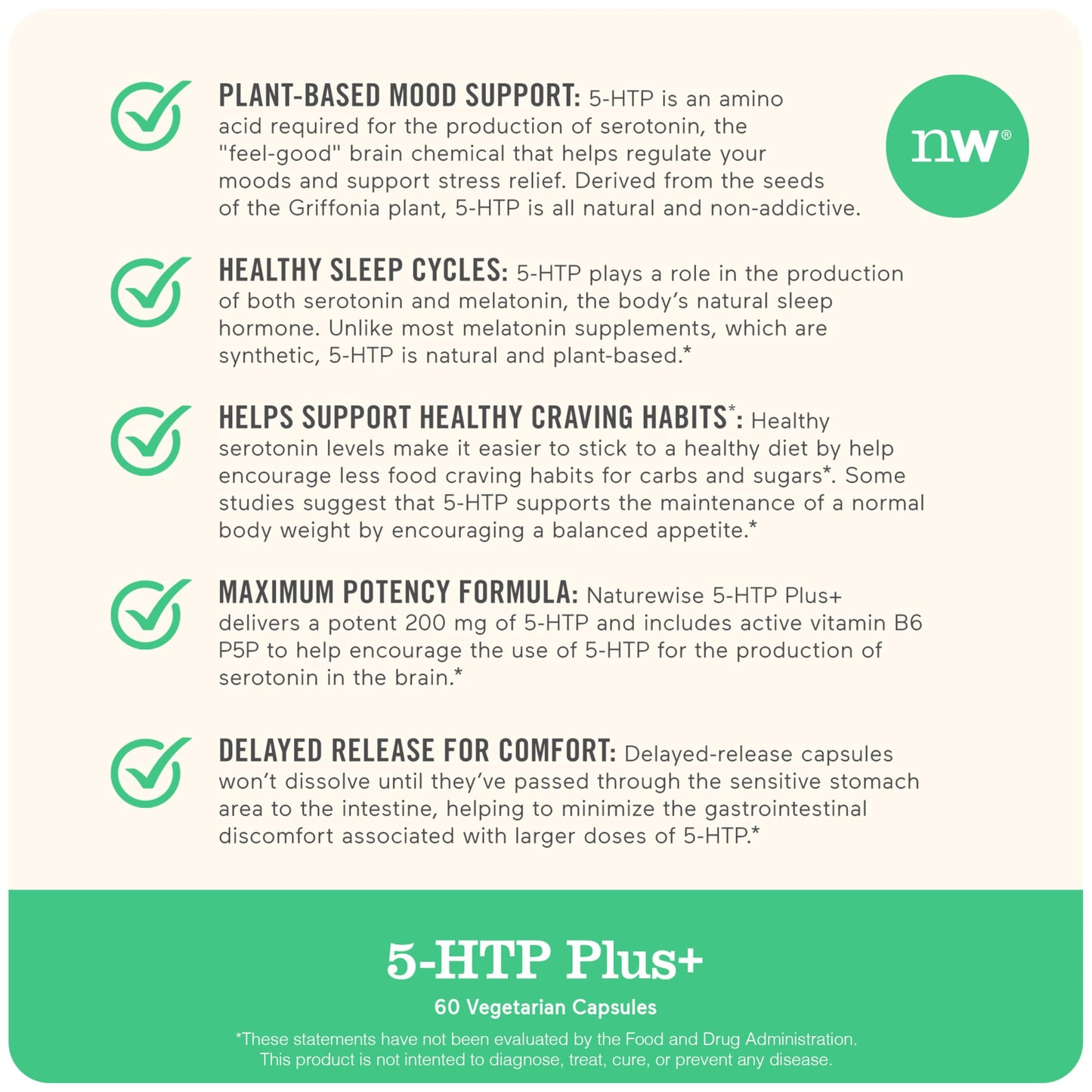 NatureWise 5-HTP 200mg Supplement from Griffonia Seeds with Cofactor Vitamin B6 - Mood Support and Natural Sleep Aid for Adults - Delayed-Release, Vegan - 30 Count[1-Month Supply]