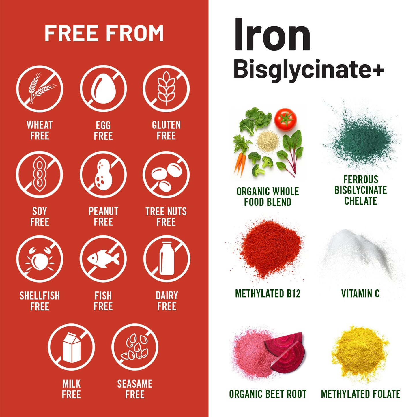 NatureWise Vegan Iron Supplement for Women & Men - Gentle on Stomach High Absorption - Coated Iron Bisglycinate Tablets + Vitamin C, Methyl B12, Folate & Organic Food Blend - 90 Tablets[90-Day Supply]